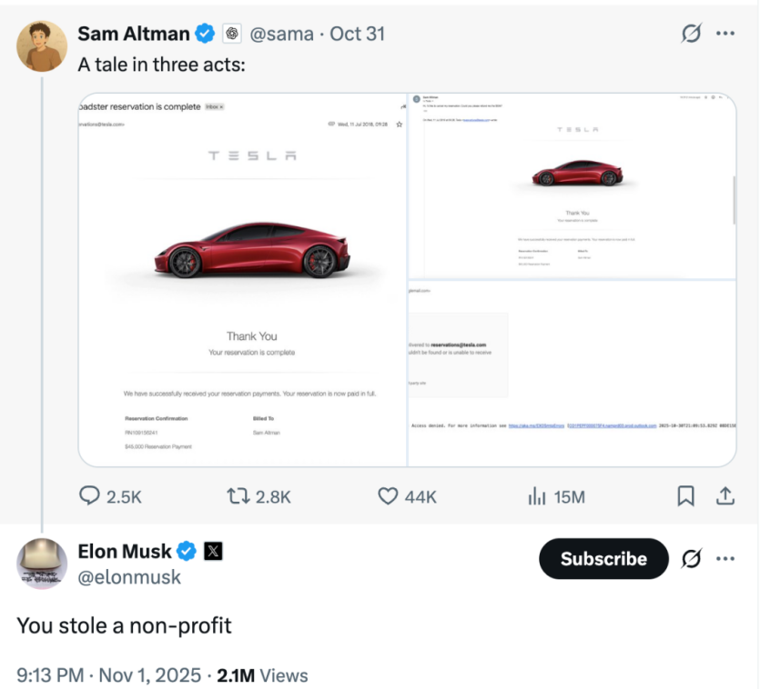 “硅谷甄嬛传”狗血续集:奥特曼优雅挑衅 马斯克狠狠回击