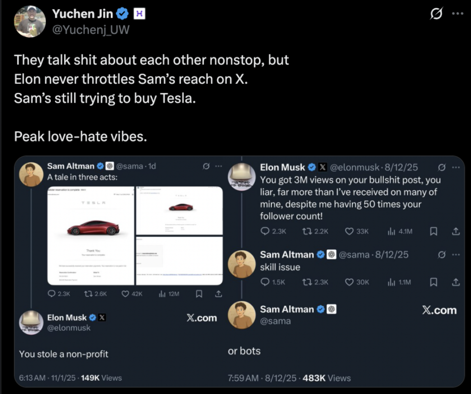 “硅谷甄嬛传”狗血续集:奥特曼优雅挑衅 马斯克狠狠回击