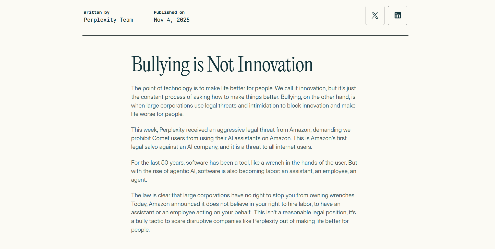 亚马逊与Perplexity冲突升级：AI代理争夺平台控制权