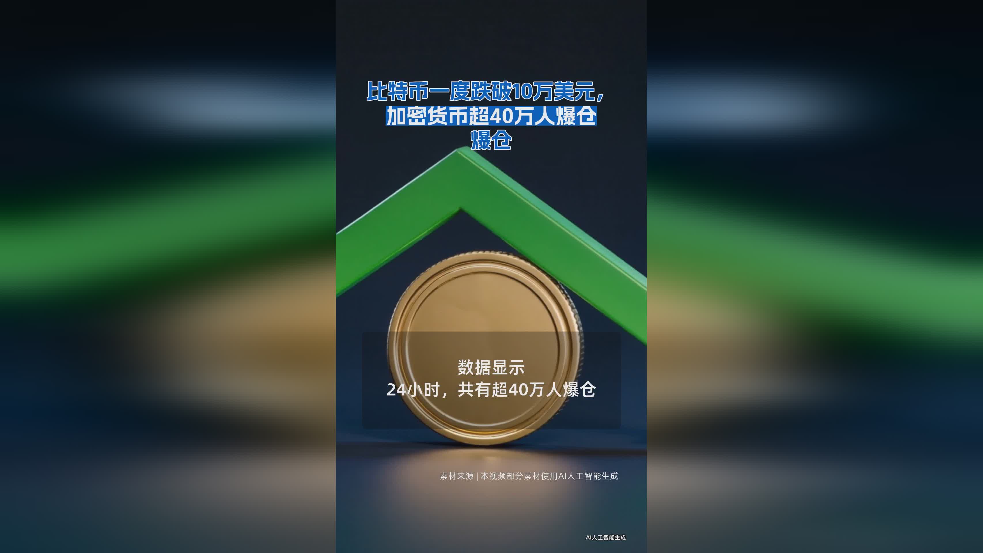 比特币价格骤跌破10万美元关口，加密货币市场超40万人爆仓