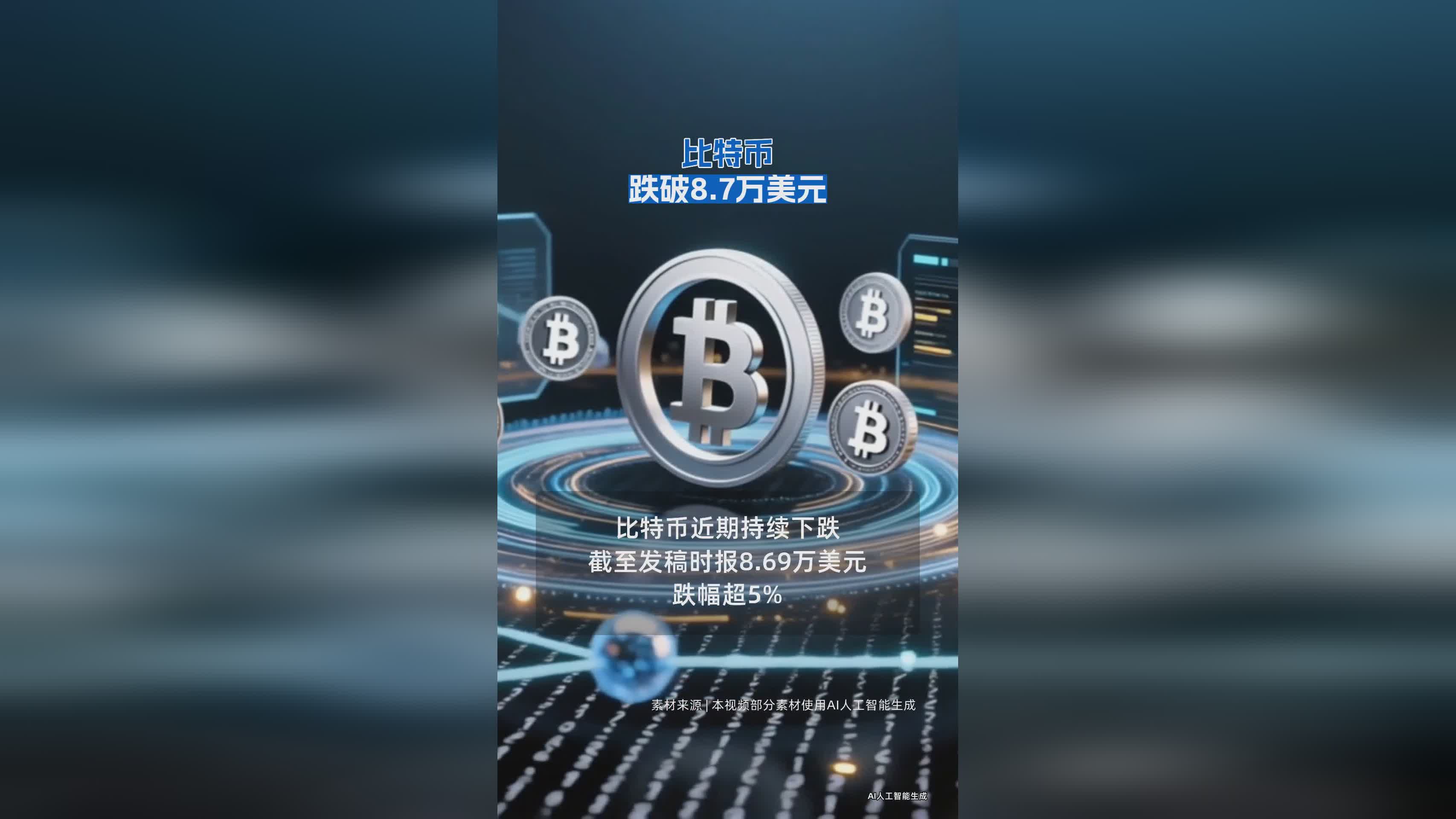 比特币价格跌破8.7万美元，市场波动引发关注