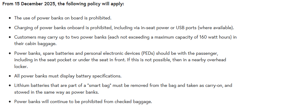 澳航集团12月15日起禁止机上使用及为充电宝充电，防范锂电池风险