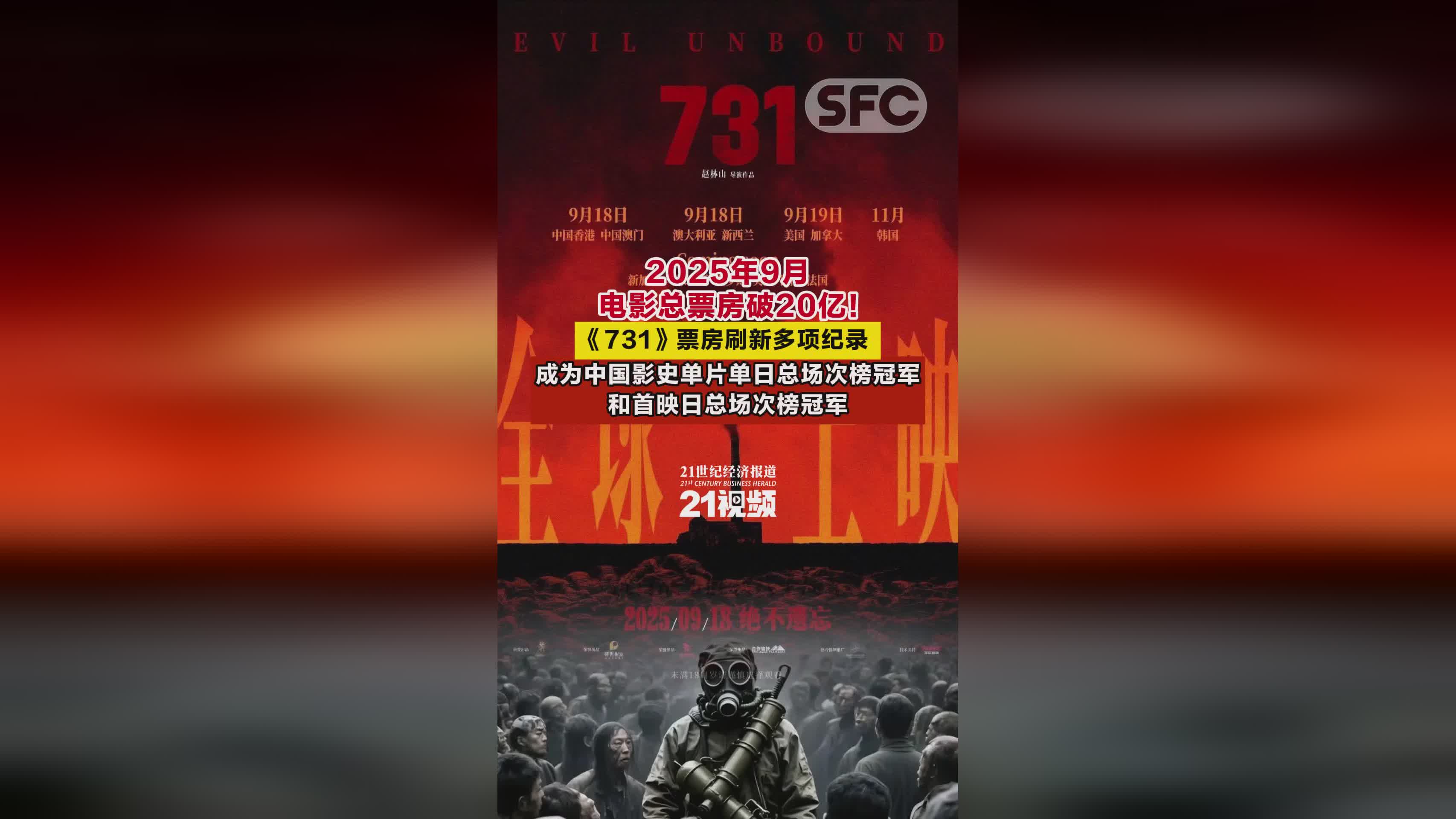 2025年9月电影市场大爆发！《731》票房破10亿创多项纪录
