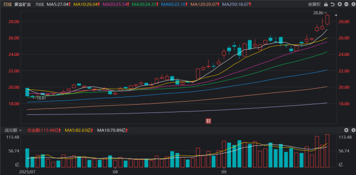 有色板块“一哥”紫金矿业7连涨，年内涨幅近翻倍，ETF份额激增
