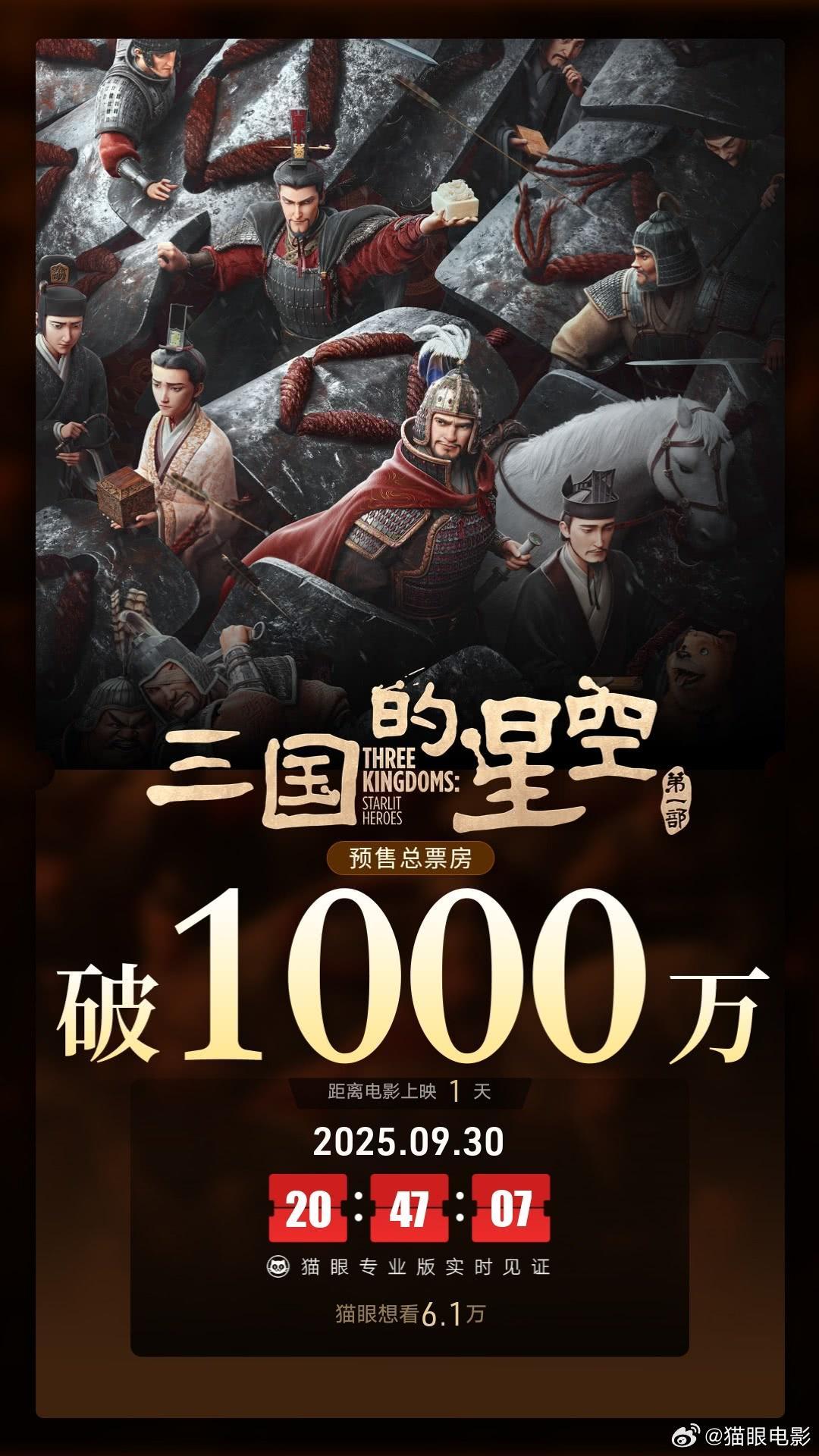 《三国的星空第一部》点映预售票房破千万 热度持续攀升