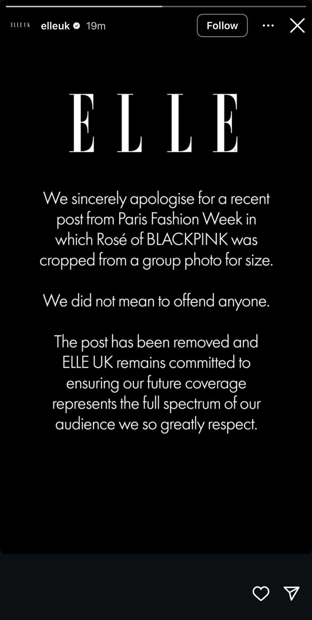 《ELLE》英国版向朴彩英 Rosé 道歉！