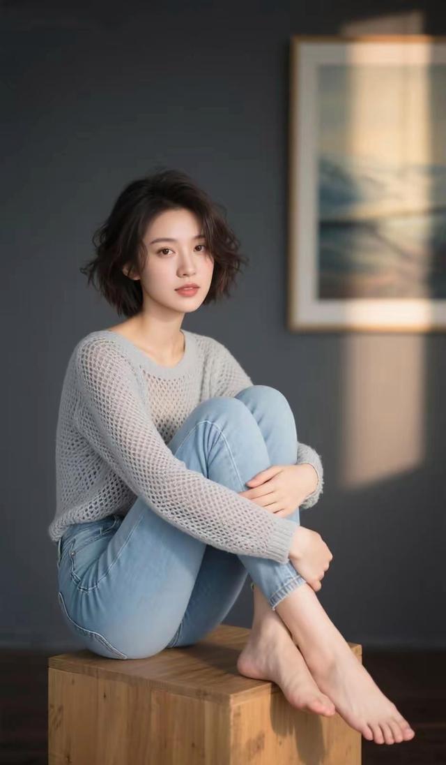优雅姿态：抱膝而坐的美女艺术赏析
