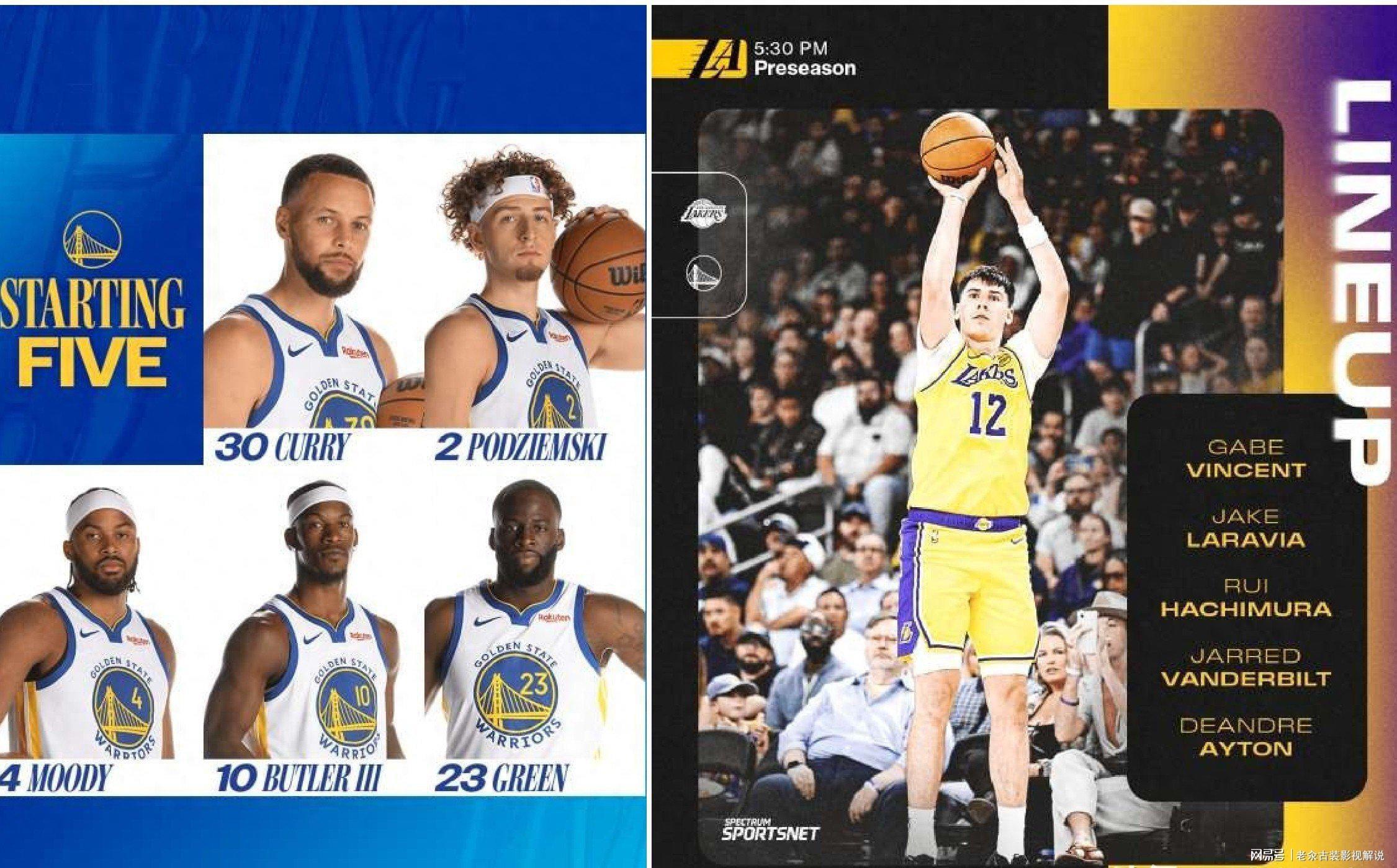 NBA季前赛：勇士力克湖人，库里高效14分，文森特16分难救主