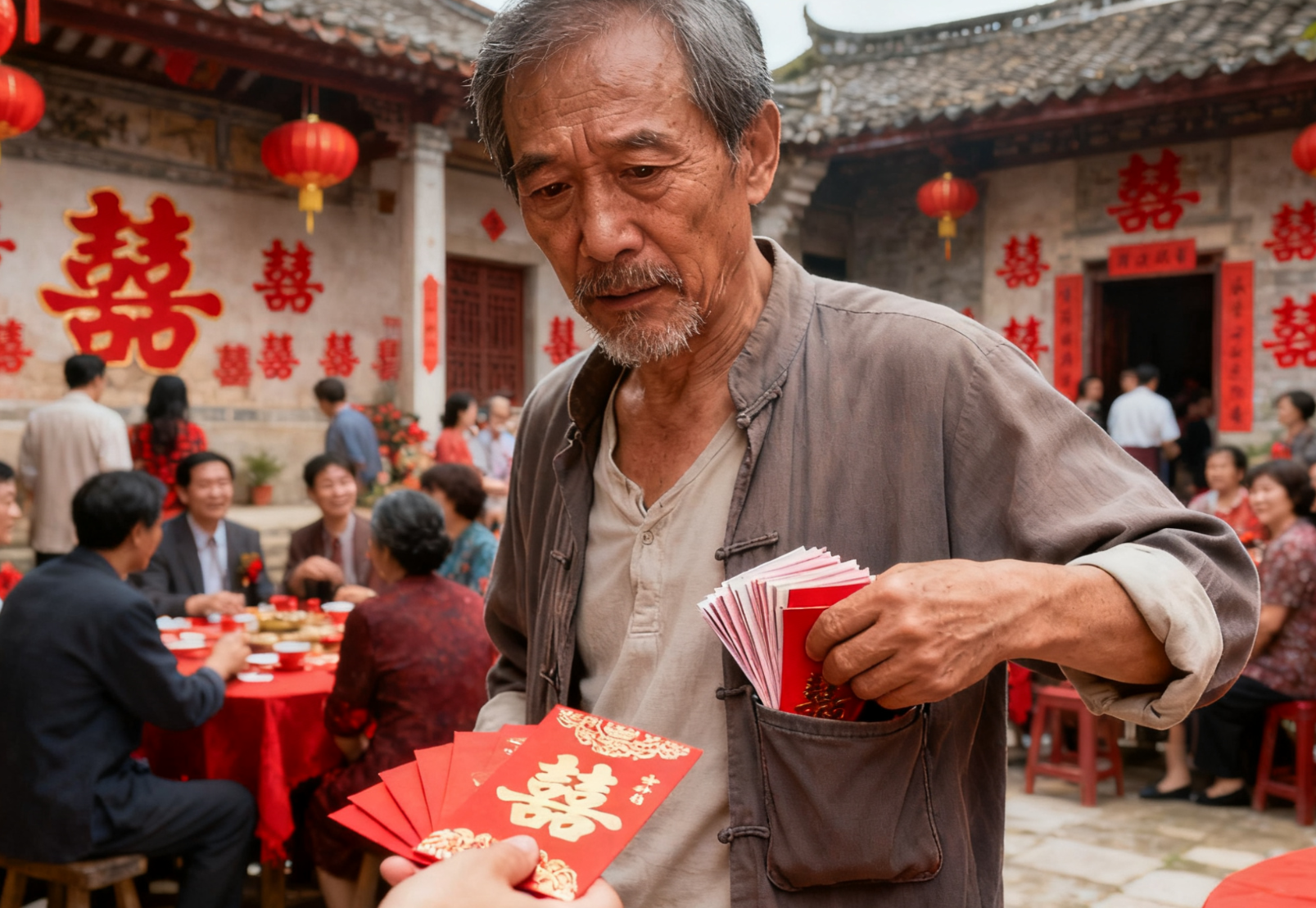 村支书的儿子结婚，我随礼8888，今年我爸70大寿，他送来一盒寿糕