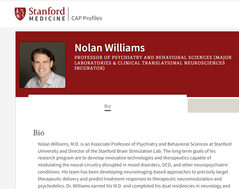 美国精神病学专家诺兰·威廉姆斯自杀，曾研发抑郁症快速疗法