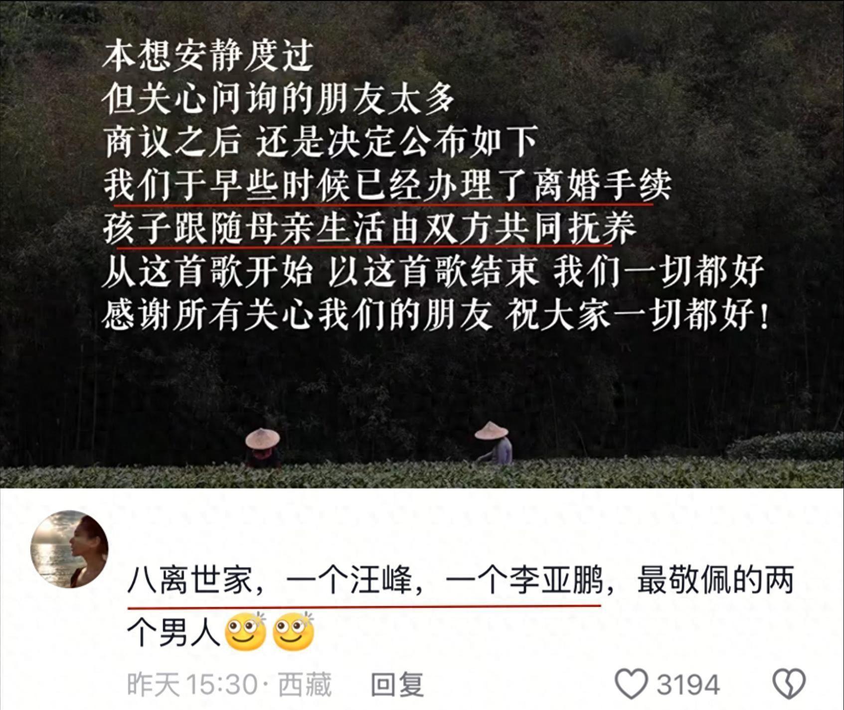 李亚鹏官宣离婚不到24小时，令人恶心的一幕发生了，汪峰也遭殃