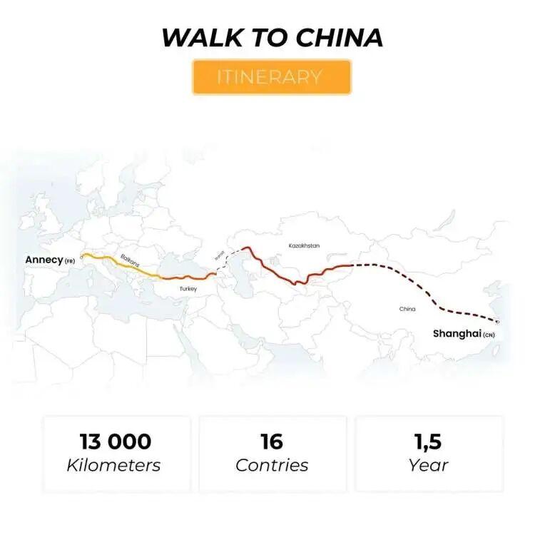 法国青年徒步一年：从巴黎到新疆，跨越15国终抵中国