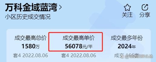 万科金域蓝湾巅峰成交价