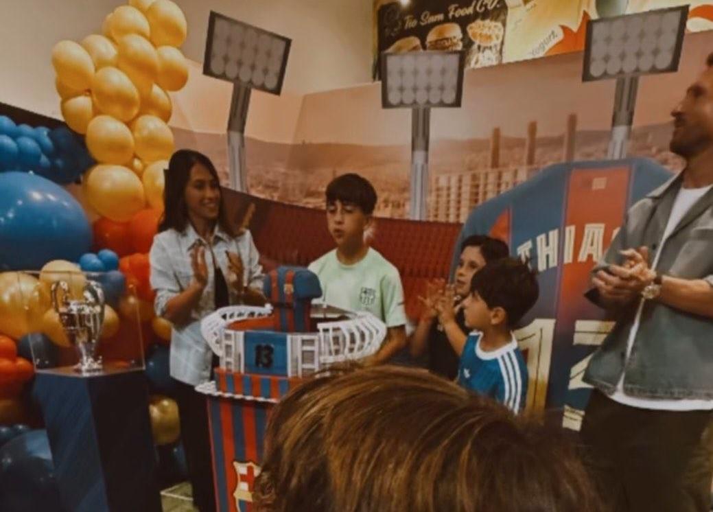 梅西为长子蒂亚戈13岁生日举办巴萨主题派对，细节曝光