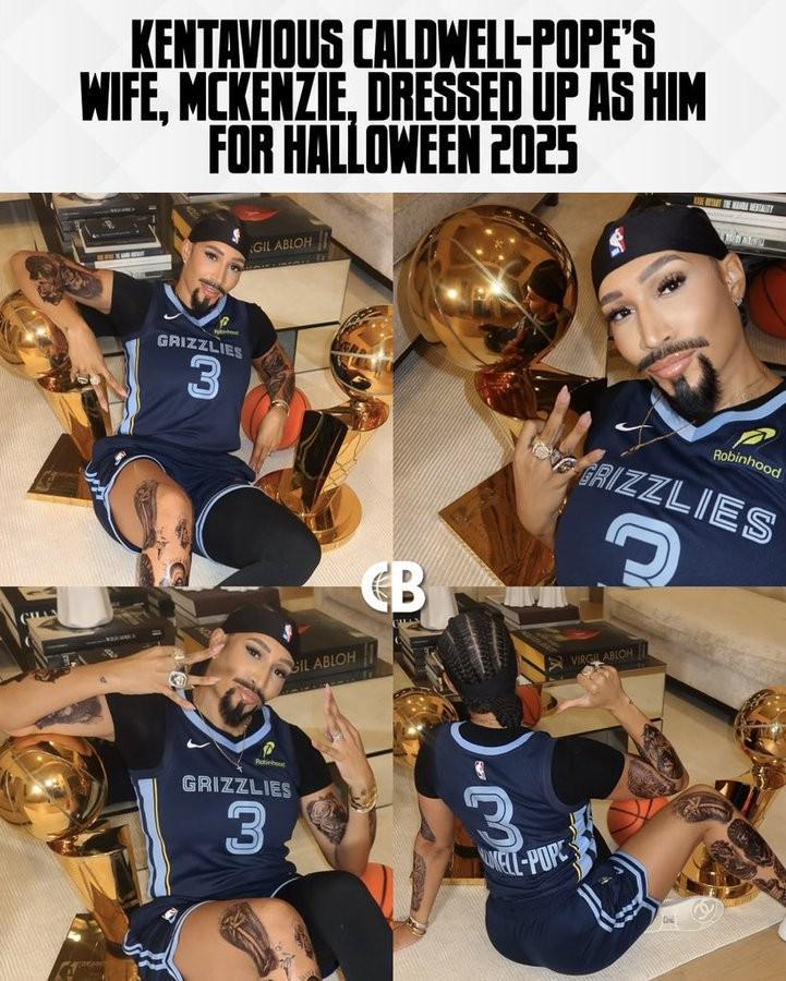 万圣节创意十足！灰熊后卫波普妻子扮成丈夫本人引关注