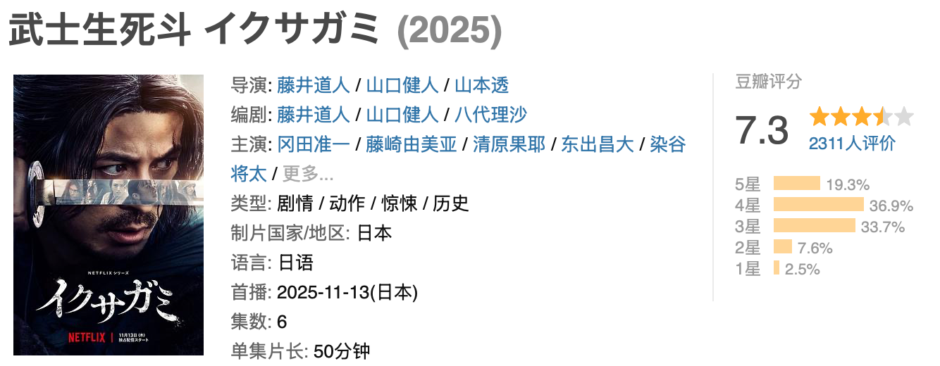 Netflix新剧《武士生死斗》：6集高能武士版大逃杀