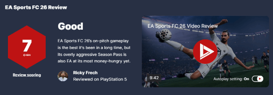 《EA SPORTS FC 26》IGN评测7分：游戏进步显著，但内购设计引争议