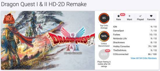 《DQ1+2RE》HD-2D重制版获OC站94分，JRPG经典焕新归来
