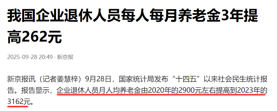 企业退休职工养老金3年增262元至3162元，农民养老金现状如何？