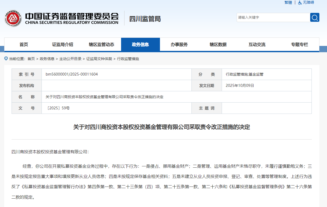 四川商投资本违规被罚 董事长白华英收警示函
