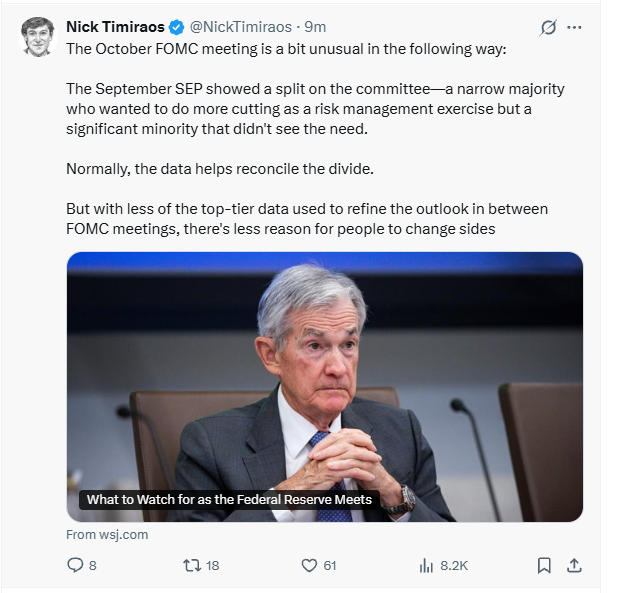 美联储10月会议：数据缺失加剧政策分歧，12月路径成谜