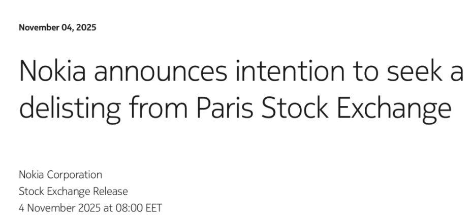 诺基亚宣布计划退市巴黎泛欧交易所，英伟达10亿美元投资成焦点