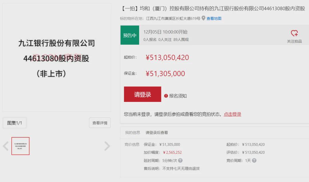 九江银行5亿股权遭拍卖，原持股人曾为百亿富豪现失联