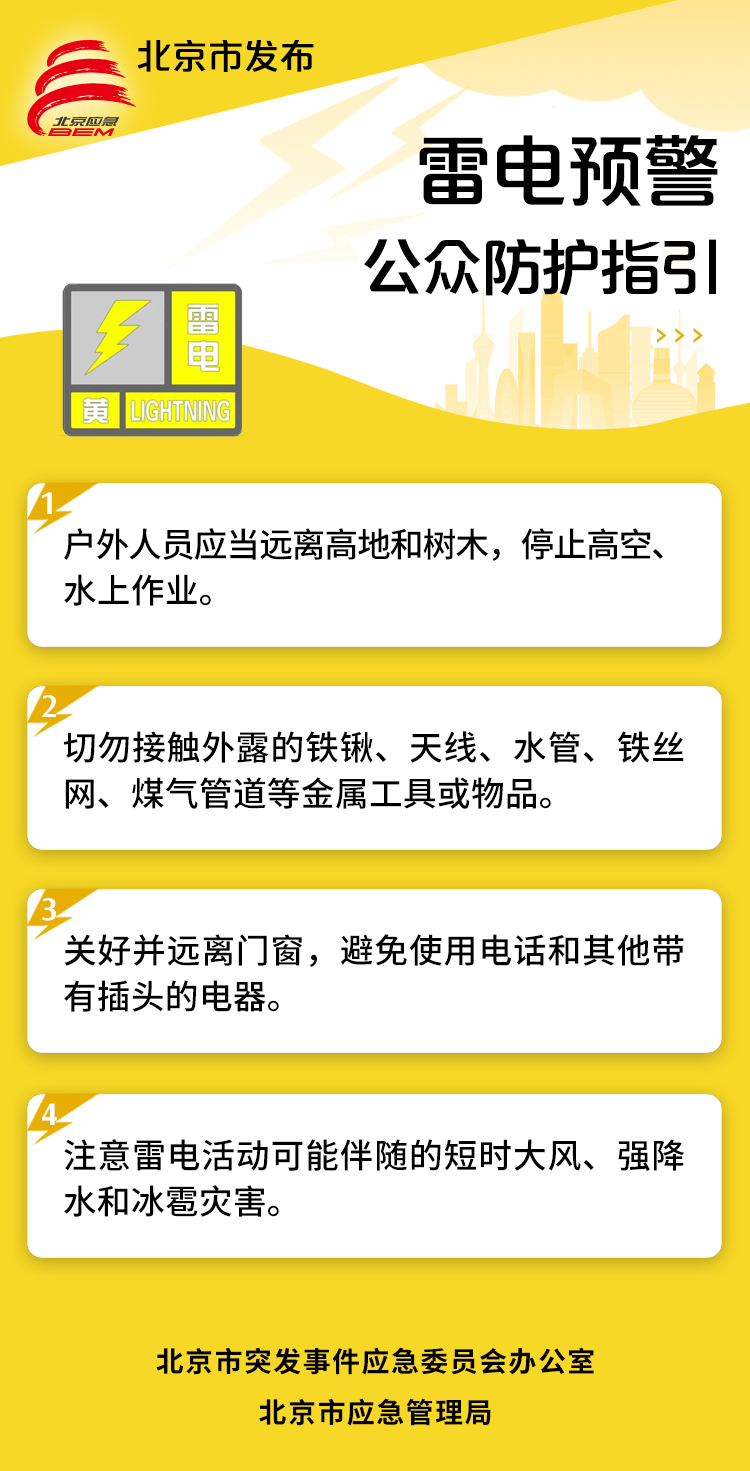 北京发布雷电黄色预警 雷阵雨伴短时大风来袭