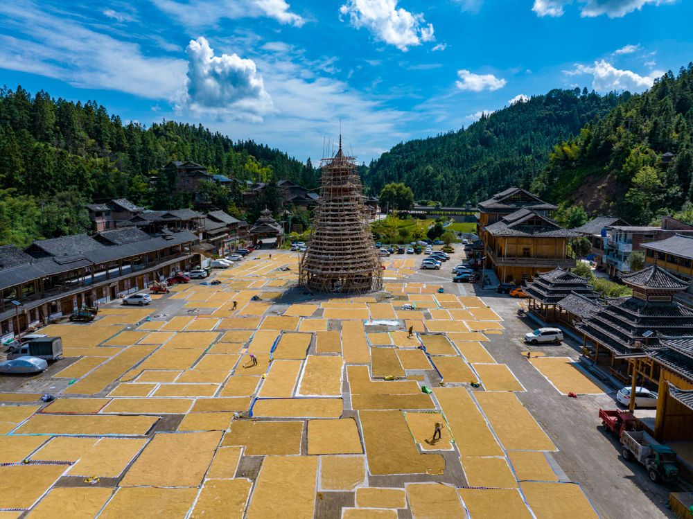 贵州从江小黄侗寨晾晒场景