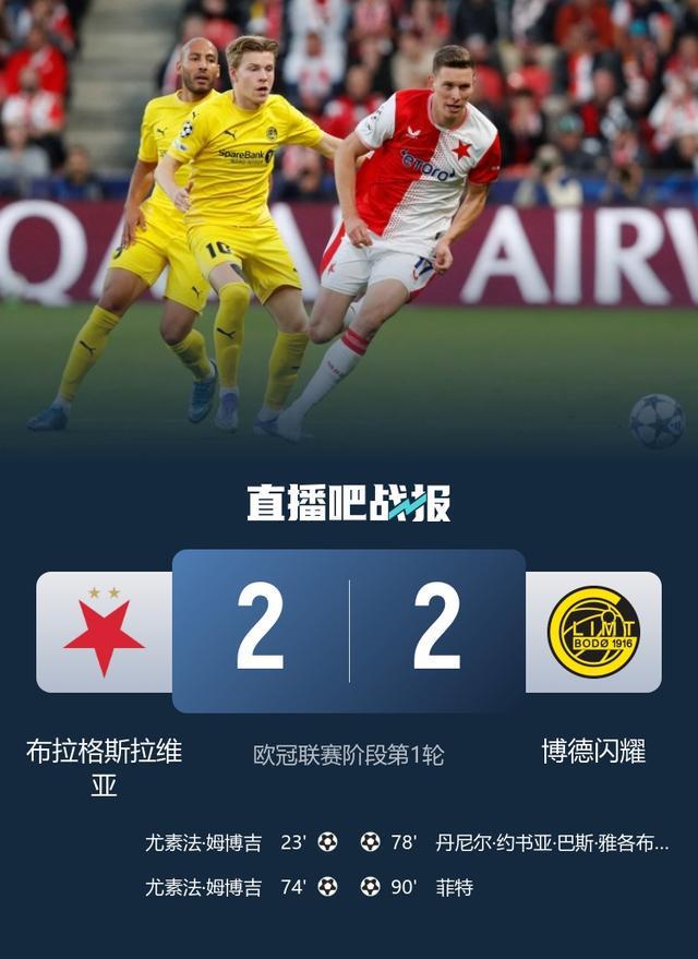 欧冠激战：博德闪耀2-2绝平布拉格斯拉维亚 收获队史欧冠首分