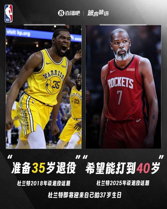 2018年杜兰特曾计划35岁退役，如今目标直指40岁