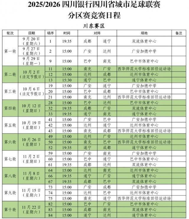 川超联赛赛程表