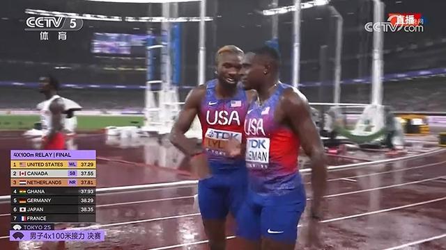 美国队37秒29破纪录！世锦赛男子4x100米接力双冠诞生