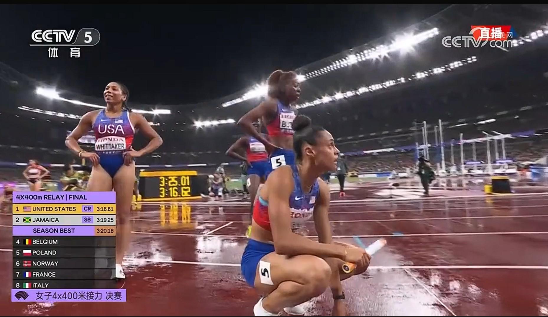 2025东京田径世锦赛：美国队女子4x400米接力破纪录夺冠
