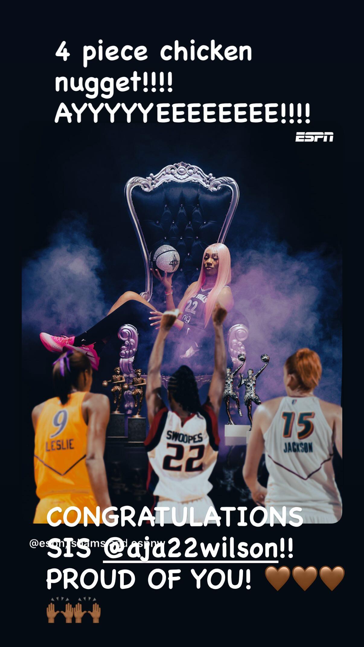 詹姆斯祝贺威尔逊四夺WNBA MVP，历史首人引热议