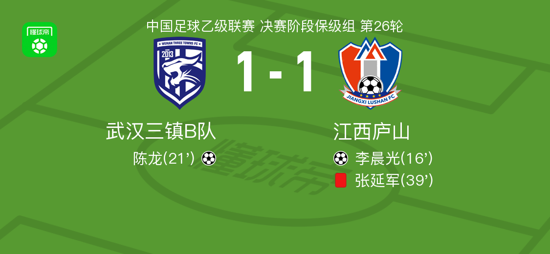 武汉三镇B队1-1战平江西庐山：李晨光首开纪录，陈龙扳平比分