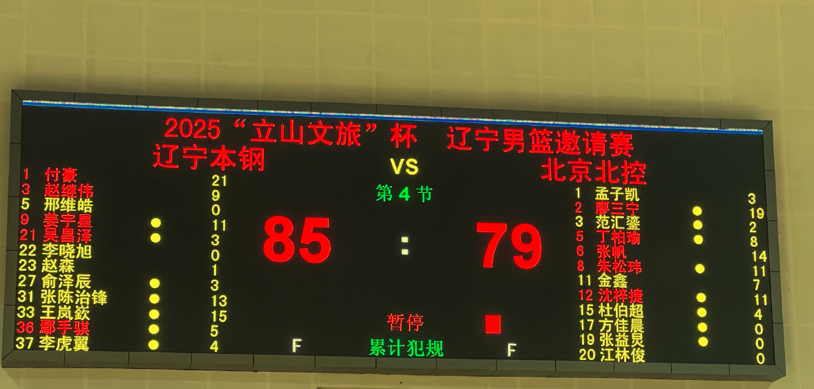 辽篮85:79险胜北控，赵继伟9分王岚嵚15分，付豪21分成得分王