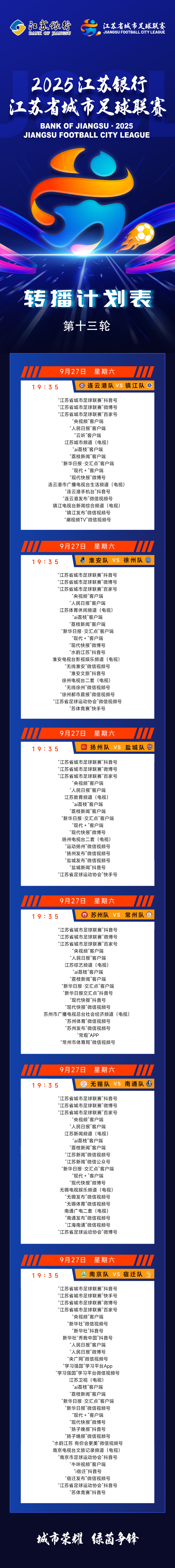 2025苏超第十三轮：连云港广电直播计划与观赛指南