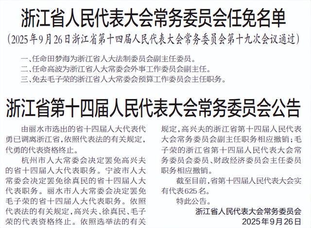 高兴夫副省级职务被撤销 浙江省人大常委会最新公告