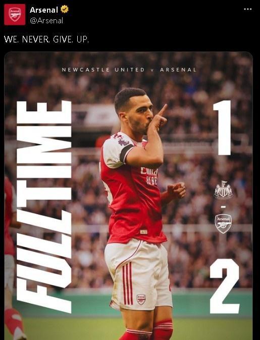 补时绝杀！阿森纳2-1逆转纽卡 社媒高呼：我们永不言弃