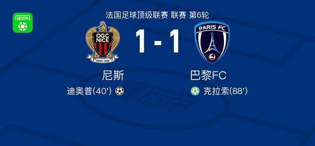 法甲第6轮：尼斯1-1巴黎FC，迪奥普首开纪录，克拉索点球扳平