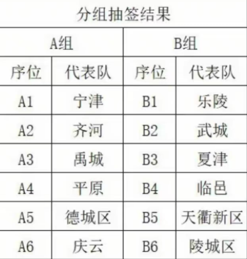 德州市足球甲级联赛分组情况