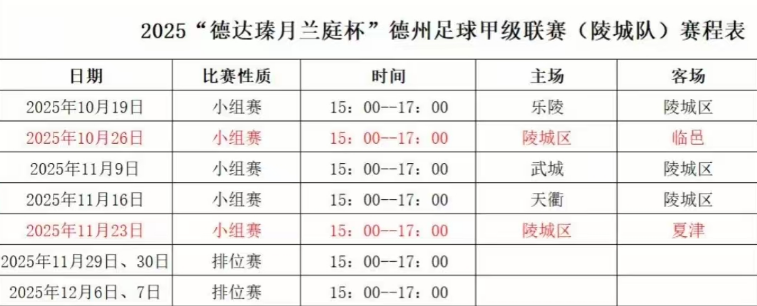 德州市足球甲级联赛赛程安排