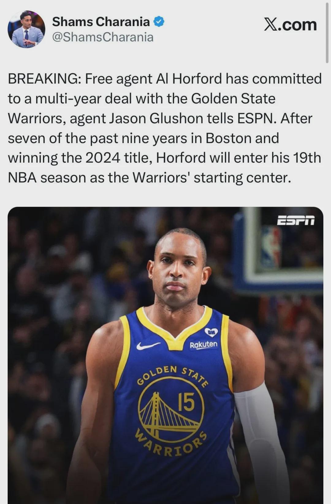 勇士首发四将年龄合计147岁！NBA最老阵容诞生引热议