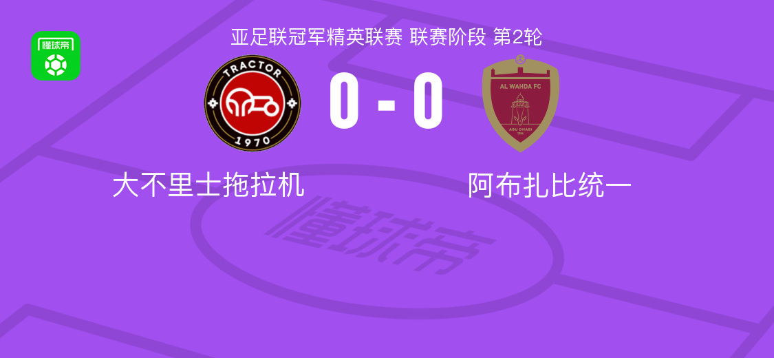 大不里士拖拉机0-0阿布扎比统一，双方互有攻守