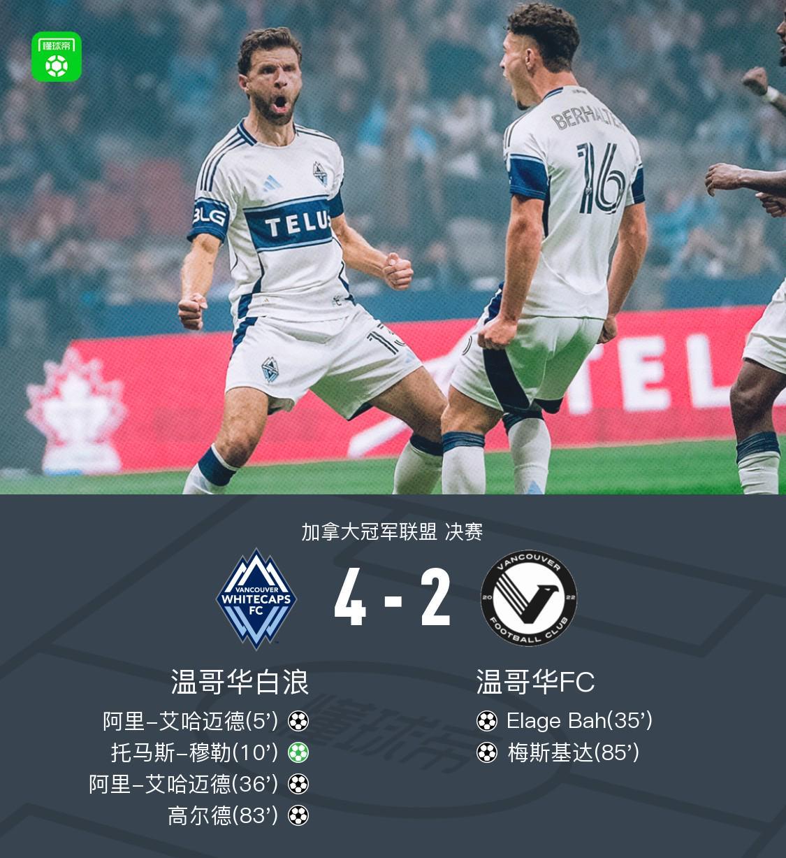 温哥华白浪4-2胜温哥华FC 夺加拿大杯冠军 艾哈迈德双响