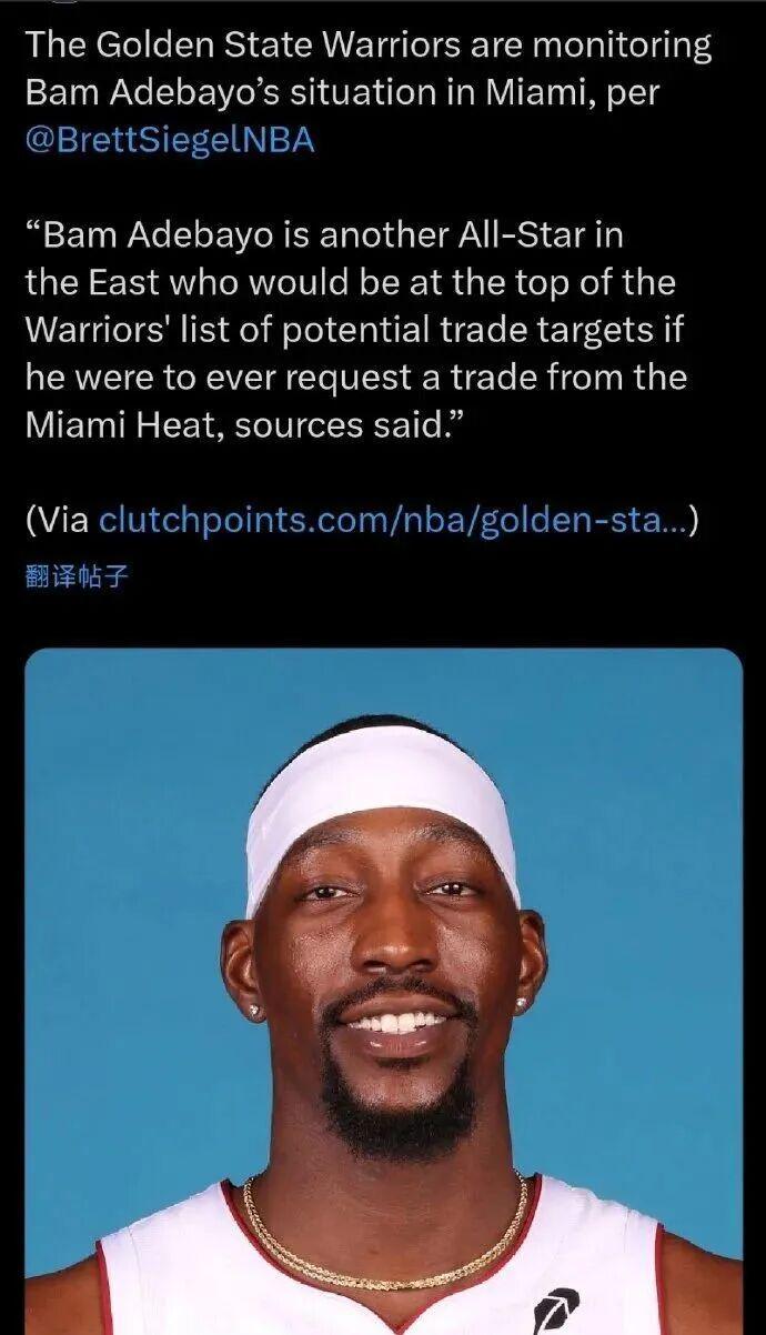 勇士或引援阿德巴约？库里+巴特勒+追梦组合再升级