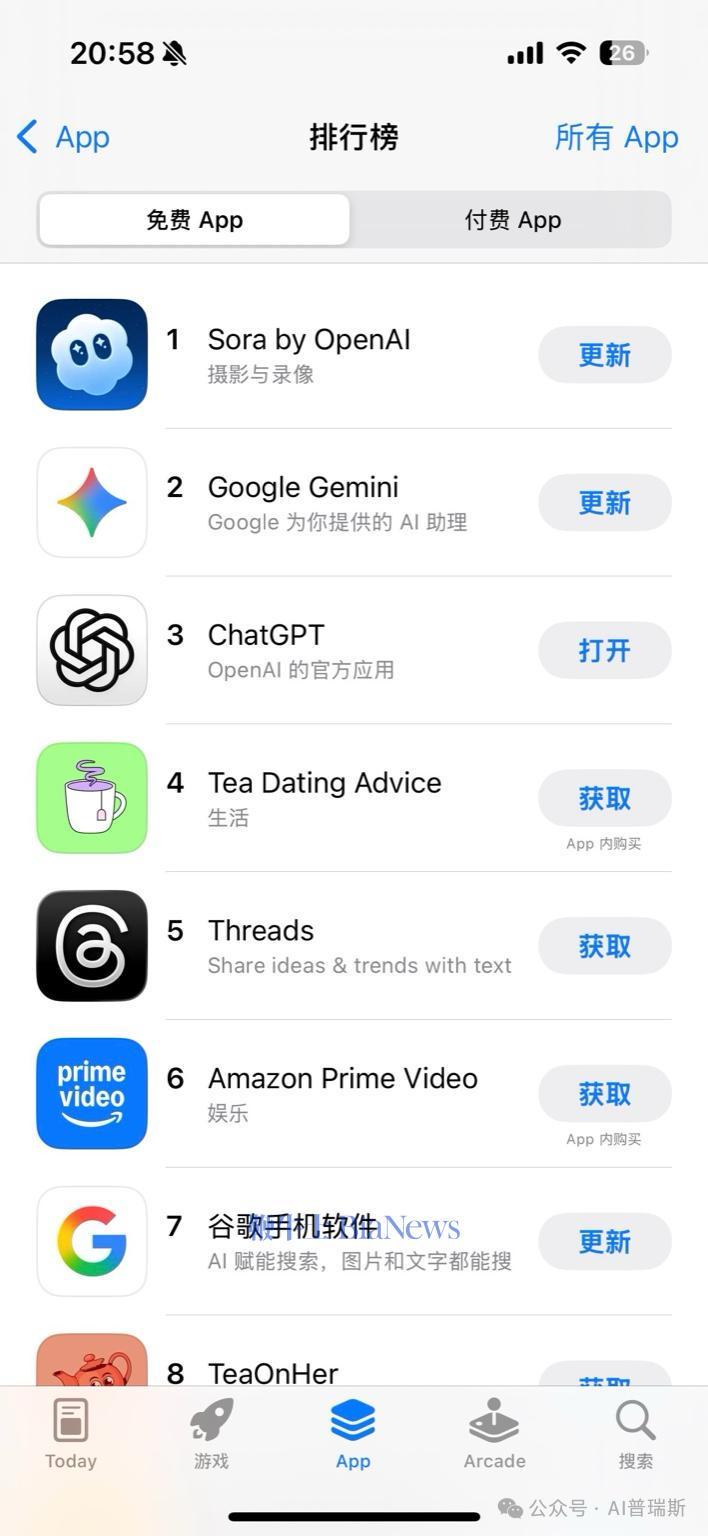 Sora App登顶App Store免费榜首，AI短视频新势力崛起