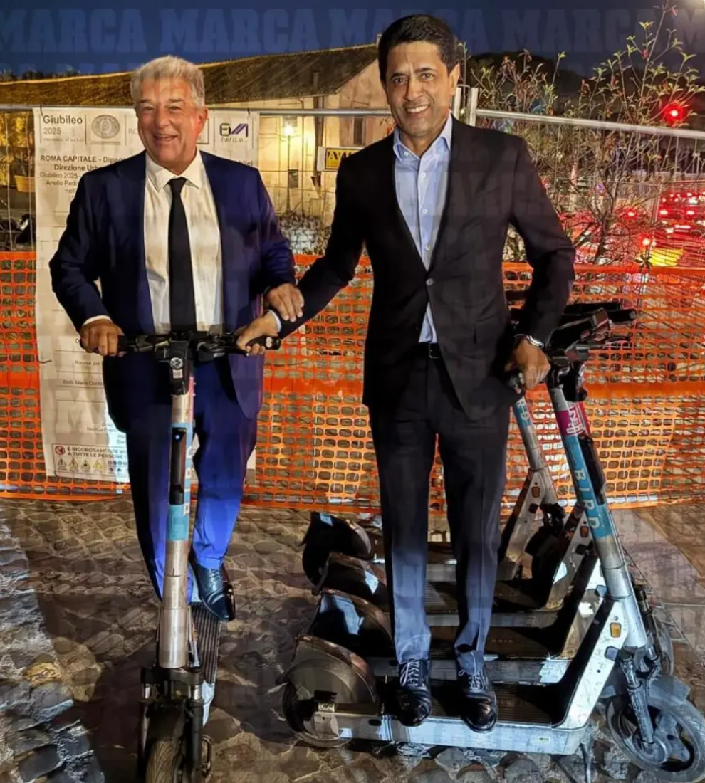 马卡报：道路封锁 两大主席拉波尔塔与纳赛尔骑滑板车赴宴