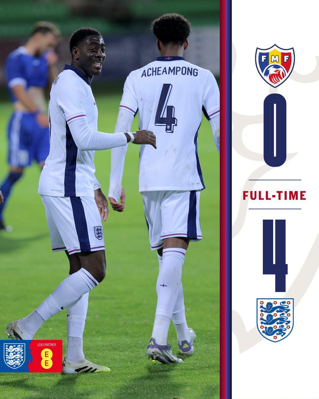 英格兰U21四球横扫摩尔多瓦 贝林厄姆助攻里科·刘易斯破门